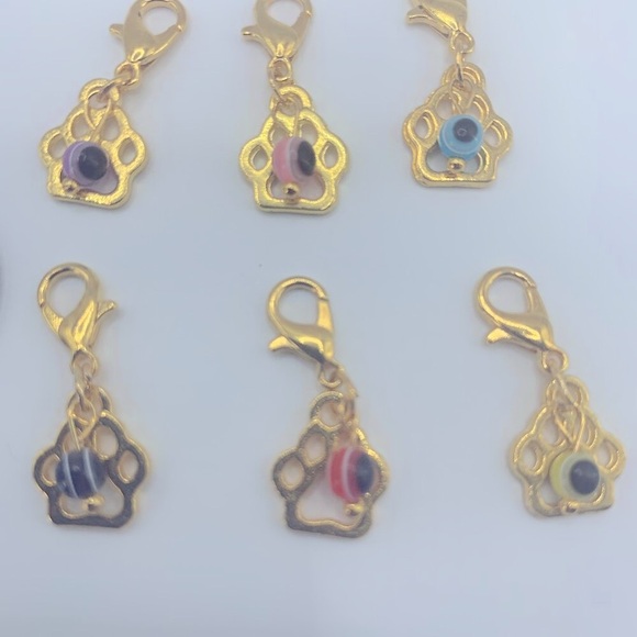 Evil Eye Bead & Paw Charm, Claw Clasp Clip-on for Small Pet Collar or Keychain - Picture 8 of 9
